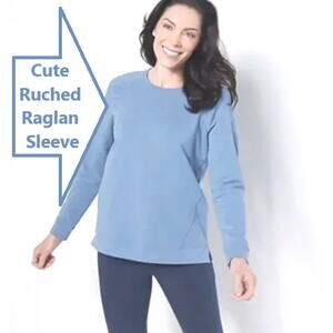 Denim & Co. Active Sweatshirt Top Womens 2X Raglan Ruched Dusty Blue 22W 24W QVC